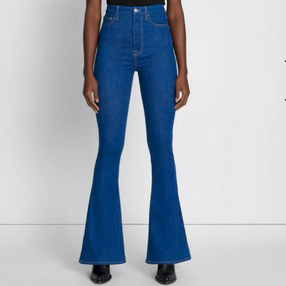 7 For All Mankind No Filter Ultra High Rise Skinny Flare in Aquamarine